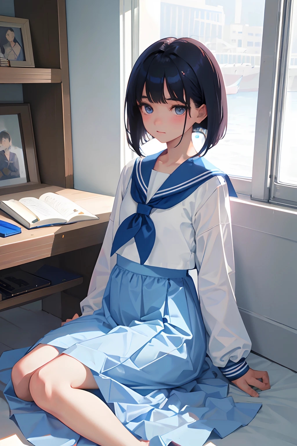 Man's daughter、a sailor suit、short-haired、hime-cut、‎Classroom