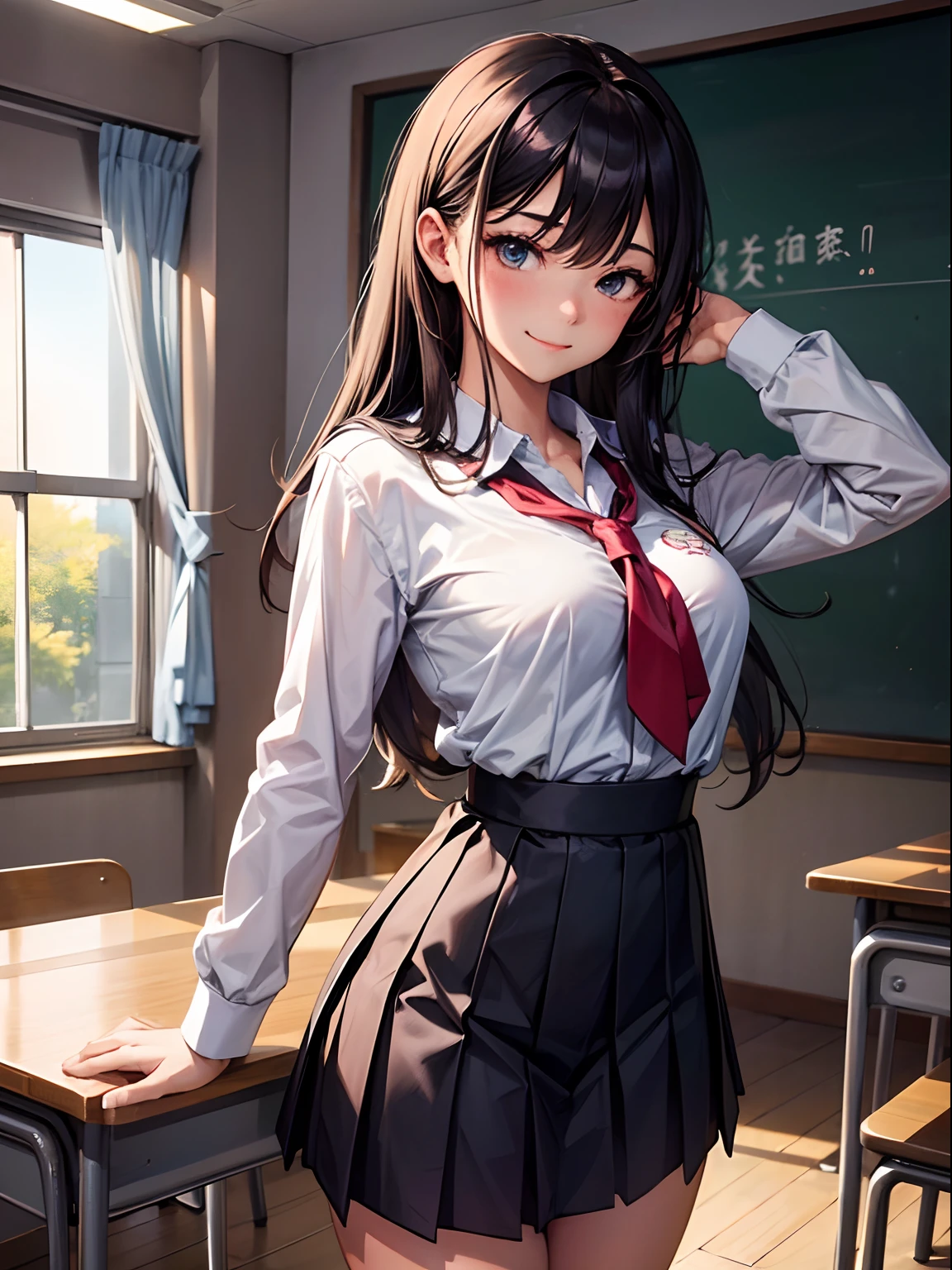 School Girl,seducting smile,school classrooms,校服 ,Beautiful face, Detailed eyes, Longhair, medium breasts, Slim waist, Slim legs, Perfect body,ass grab,sex from behind