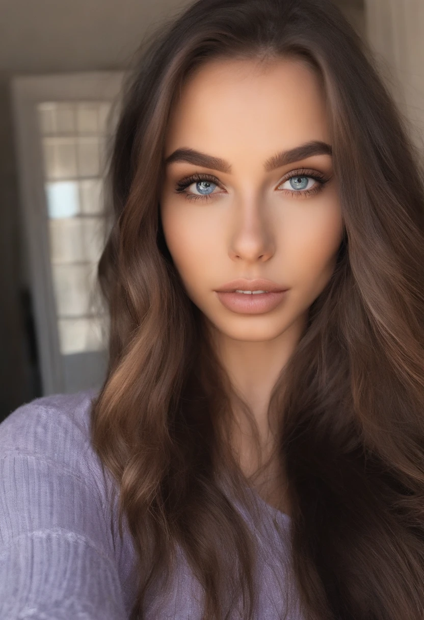 Femme arafed fille sexy aux yeux bruns, Portrait Sophie Mudd, cheveux bruns et grands yeux, selfie of a young woman, Violet Myers, sans maquillage, maquillage naturel, looking straight at camera, Visage avec Artgram, Maquillage subtil, Superbe photo du corps entier, En fonction, clivage, 25ans