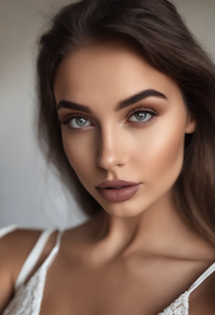 Femme arafed fille sexy aux yeux bruns, Portrait Sophie Mudd, cheveux bruns et grands yeux, selfie of a young woman, Violet Myers, sans maquillage, maquillage naturel, looking straight at camera, Visage avec Artgram, Maquillage subtil, Superbe photo du corps entier, En fonction, clivage, 25ans