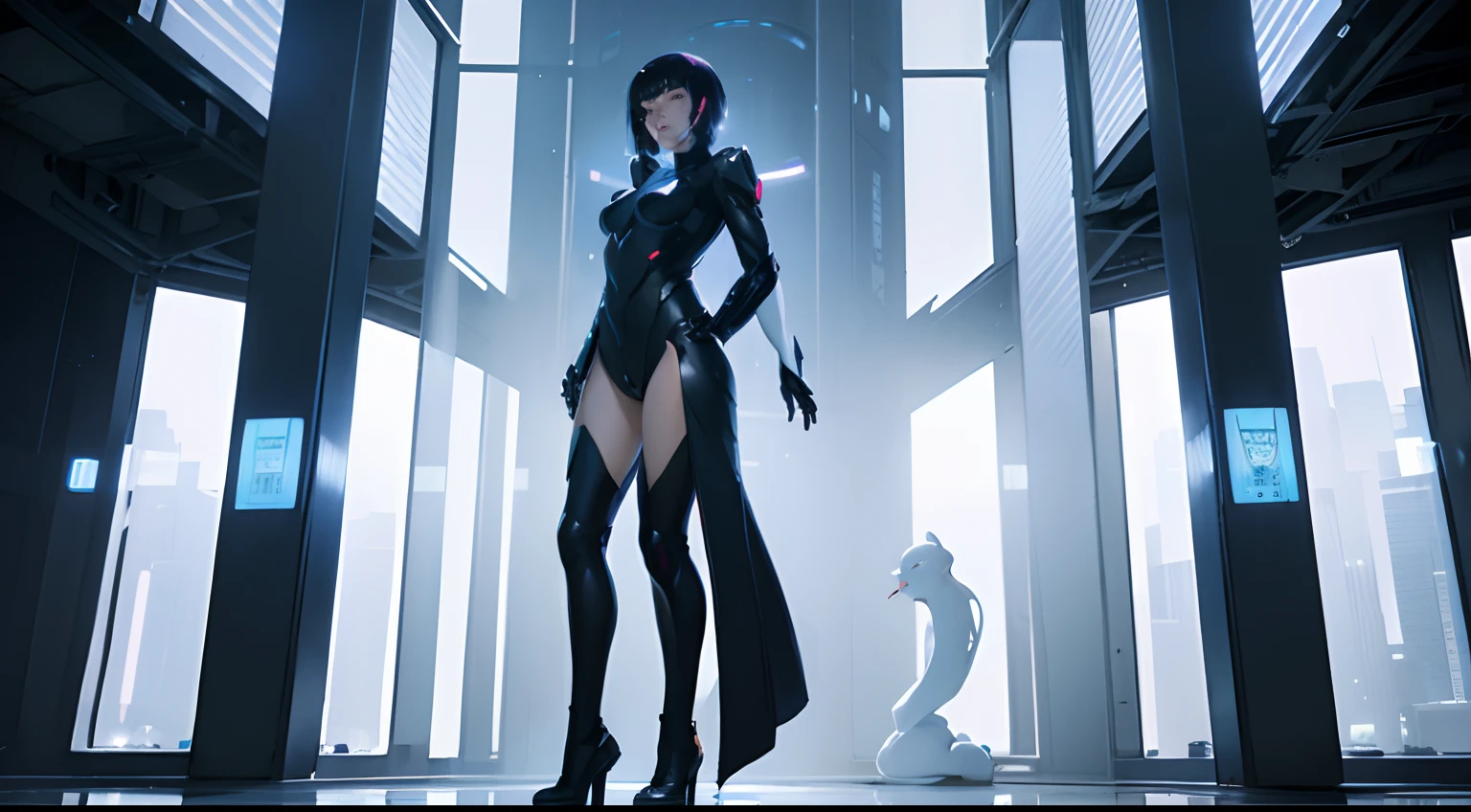 Ghost in the Shell、Ghost in the Shell、1 female、5 males、white backgrounid、Full body like、Stand at equal intervals