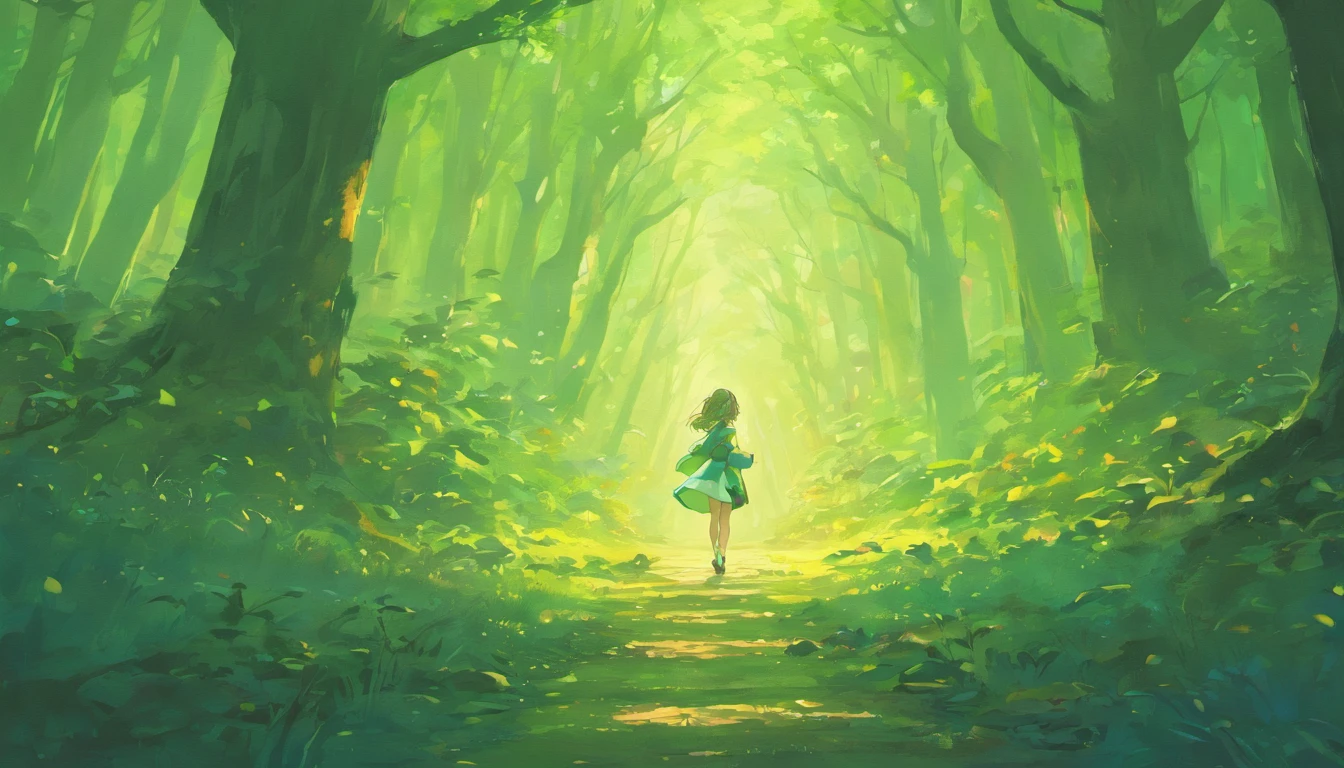 Ancient forest, Presents extremely refined and high-quality digital painting techniques, Reach 8K resolution. The artwork has garnered attention on ArtStation for its prominent focus, Rich light variations, and a very complex and detailed central composition. Inspired by artists such as Lois van Baarle (loish), Ilya Kuvshinov, and Studio Ghibli, The style of the site presents a chibi kawaii aesthetic,It has a soft watercolor-like tone.