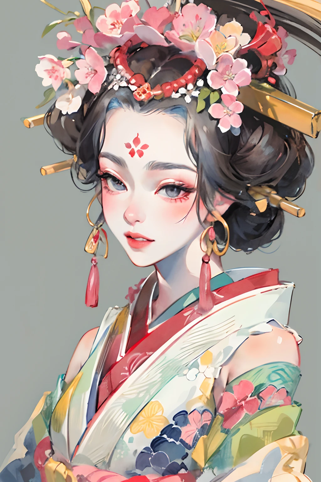 (tmasterpiece:1.2,best qualtiy),(Very detailed face,Real pictures,Realistic skin,photorealistic body,Complicated details),独奏,1 milf,rcasual,ukiyoe painting,cropped shoulders,(aquarelle:1.3),Oiran,