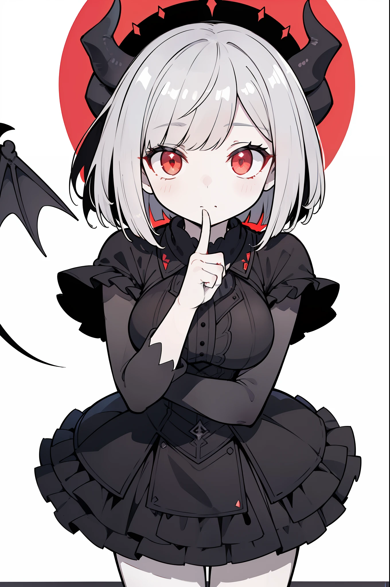 (absurdres,best quality,clarity,ultra intricate detailing,accurate:1.2),(depth of field:1.2),(lewd demon girl,solo:1.2),(slanted glowing red eyes),(silver hair),(super very short cut hair:1.3),(shaved sideburns:1.2),horns,BREAK,(elaborate black dress:1.2),(detailed background,devil’s cathedral:1.3),from above,large breasts,


 (worst quality,low quality:1.4),(rough texture,pixelation,aliasing:1.2),(flat color,solid painting:1.2),(pale,grayscale,monochrome:1.2),sepia,BREAK,(incorrect anatomy,incorrect limbs,incorrect fingers:1.3),(text,title,logo),(realistic facial expression:1.3),(cheap quality:1.2),(simple background:1.2),BREAK,(long side bangs,side fringe,sides hair:1.3),(messy hair:1.3),(bob cut hair:1.3),