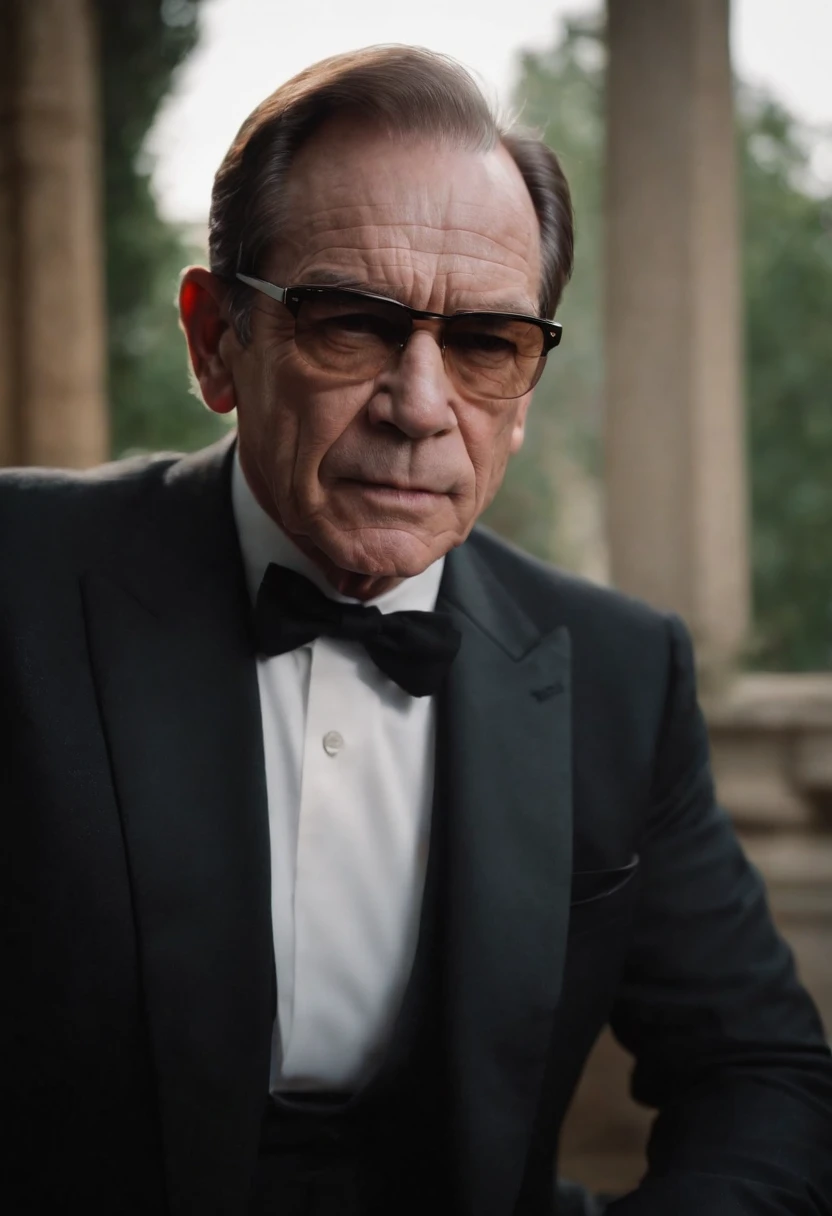 Tommy Lee Jones,wearing black suits,serious expressions,With sunglasses,There are a lot of aliens around,lightand shade contrast,The light from the back window is backlighted,dark fantasy style