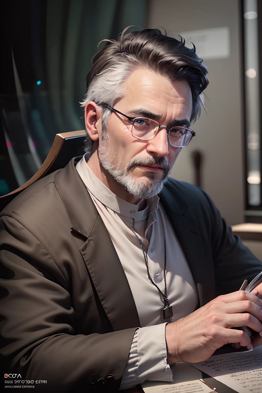Portrait, face-oriented, Film photo of a male Catalan theologian, Cinematic lighting, Depth of field, Bokeh, Realism, Photorealistic, hyper photorealism, Professional photography, hyper HD, Digital SLR, hdr, Environmental occlusion, Iris and pupil rendering, Advanced color classification, NVIDIA RTX ray tracing