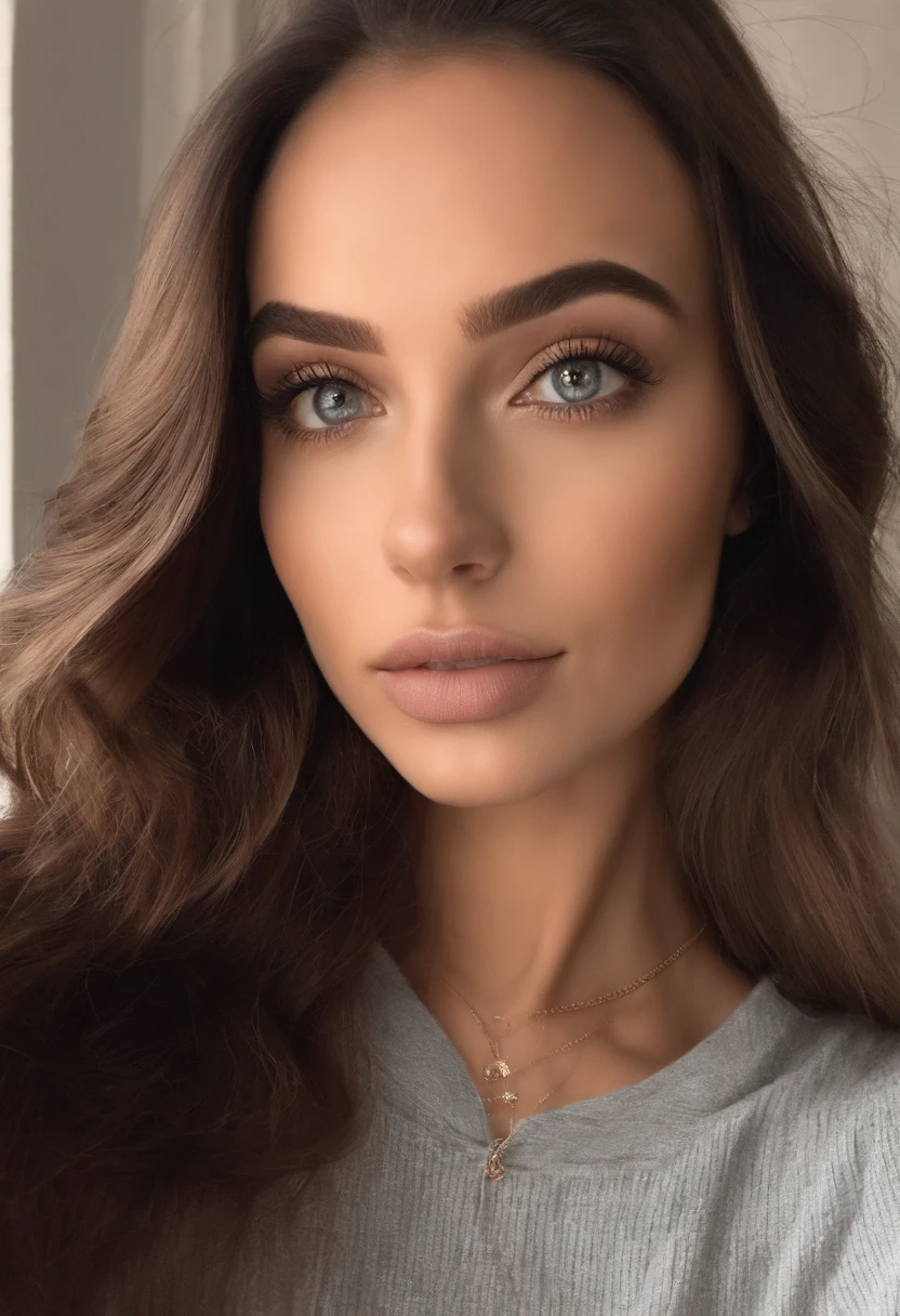 Arafed woman with matching tank top and panties, fille sexy aux yeux bruns, Portrait Sophie Mudd, cheveux bruns et grands yeux, selfie of a young woman, Yeux de chambre, Violet Myers, sans maquillage, maquillage naturel, looking straight at camera, Visage avec Artgram, Maquillage subtil, Superbe photo du corps entier, En fonction, clivage, latina