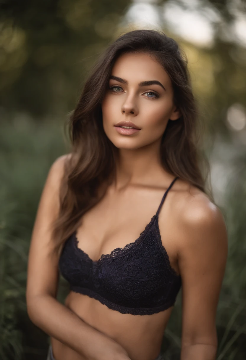 Arafed woman with matching tank top and panties, fille sexy aux yeux bruns, Portrait Sophie Mudd, cheveux bruns et grands yeux, selfie of a young woman, Yeux de chambre, Violet Myers, sans maquillage, maquillage naturel, looking straight at camera, Visage avec Artgram, Maquillage subtil, Superbe photo du corps entier, En fonction, clivage, latina
