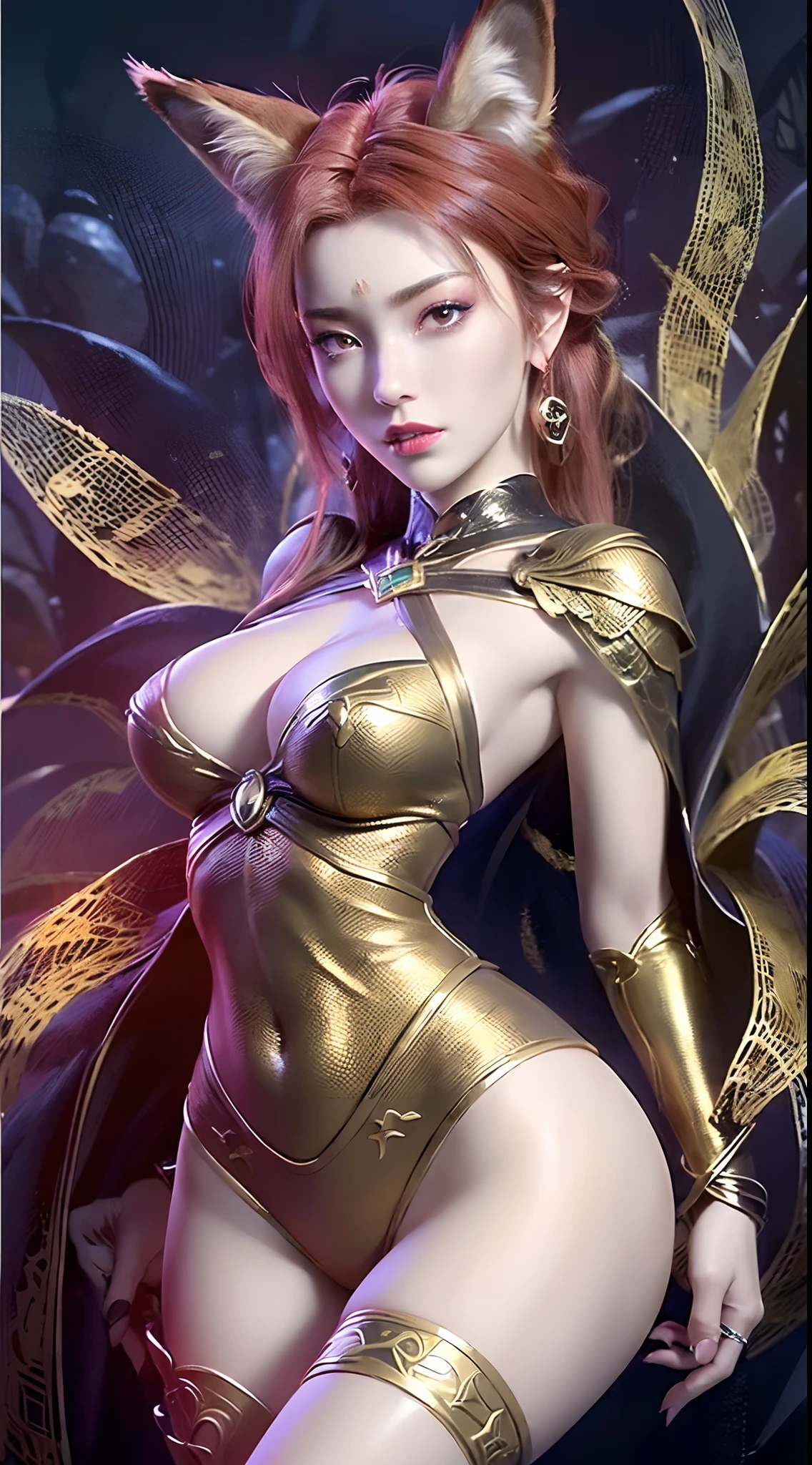 A beautiful sexy young woman as a fox,a powerful fox girl,((wearing a golden majestic armor)),((she has fo ears)),((cute face)),((pink lips)),((blushing)),((big boobs)),((big ass)),((bunn style medium blond hair)),((she has a fox tail)),((thin waist)),((sexy figure)),((posing for picture)),((in a beautiful forest)),((detailed face)),((detailed lips)),((detailed eyes)),((detailed body)),((detailed arms)),((detailed legs)),((detailed hands)),((detailed fingers)),((super high quality image)),((super high quality resolution)),((super class beauty)),((Super-class sexy))