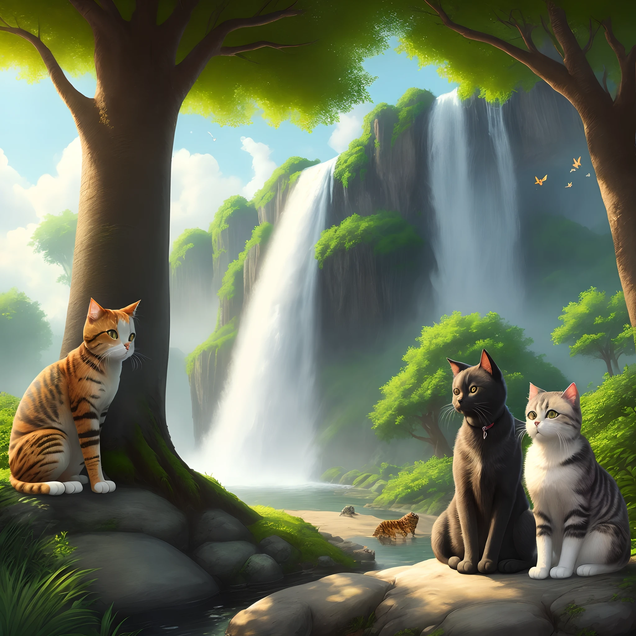 Landscape waterfall cats dogs turtle birds sun rain trees butterflies