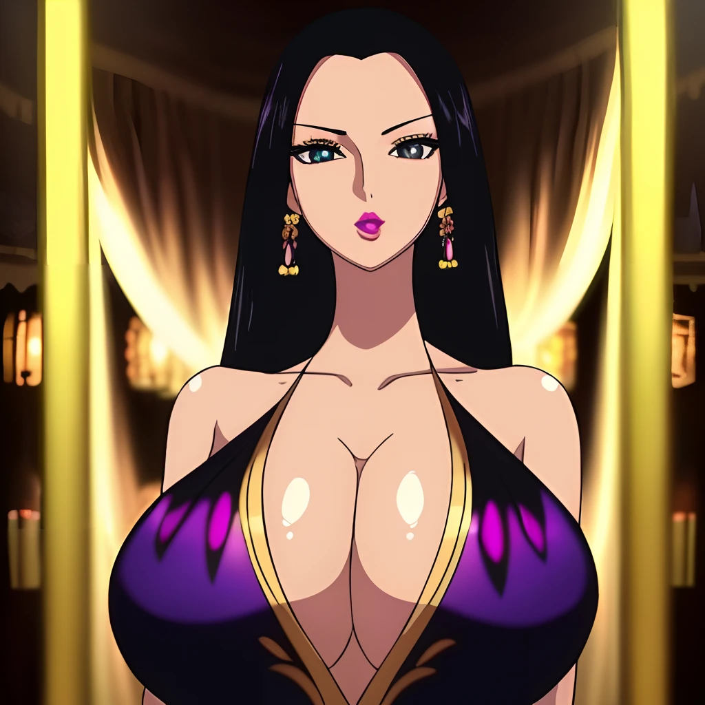 beautiful detailed eyes, beautiful detailed lips, extremely detailed eyes and face, longeyelashes, feminine appearance, seductive expression, flowing black hair, hourglass figure, revealing outfit, confident posture, exotic background, vibrant colors, portrait-style, dramatic lighting, glossy finish, boa Hancock, big ass, huge tits, nsfw,