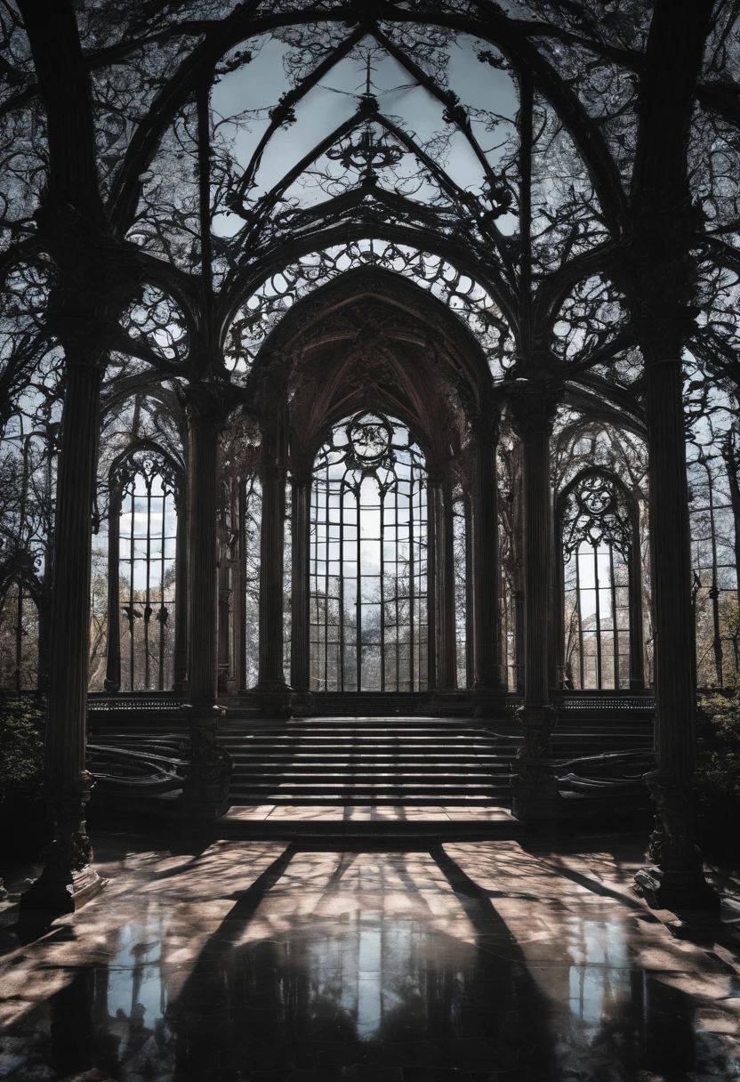 Monumento en un palacio de cristal por la luchando contra la oscuridad
