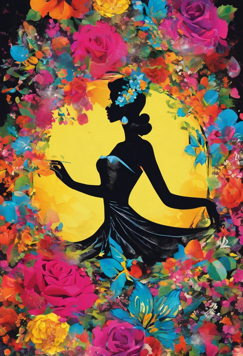 mulher negra, elegante, vivid colors, Atmospheric,sereno,((lua cheia brilhante ao lado direito):1.5),Magic, elegante, Borboletas,lua cheia, flores florescendo, em movimento, Dramatic, corpo inteiro, organic composition,Foto bruta Magic