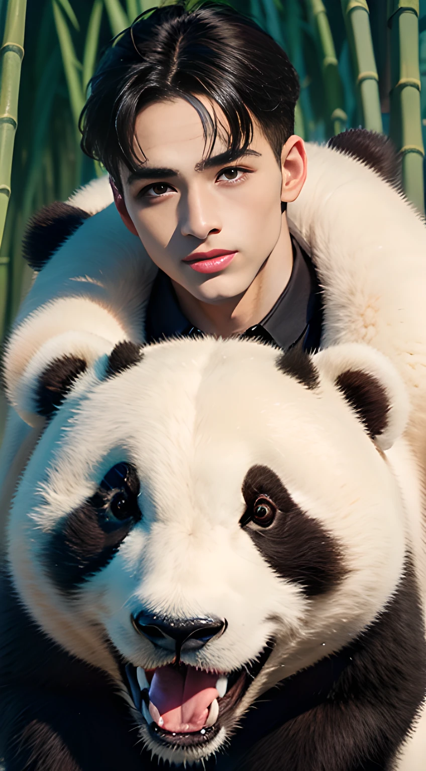 (((Men only))), ((head shot)), ((Pietro Boselli)), (((with Panda from China))), ((A panda is eating many bamboo)), ((Handsome muscular african man in his 20s)), ((sunburned skin)), (Big smile), (detaile: 1 in 1), Natural muscles, HIG quality, beautidful eyes, (Detailed face and eyes), (Face、: 1 / 2), Noise, Real Photographics、... ........................................................................................................................PSD, Sharp Focus, High resolution 8K, realisitic & Professional Photography, 8K UHD, Soft lighting, High quality, Film grain, FujifilmXT3
