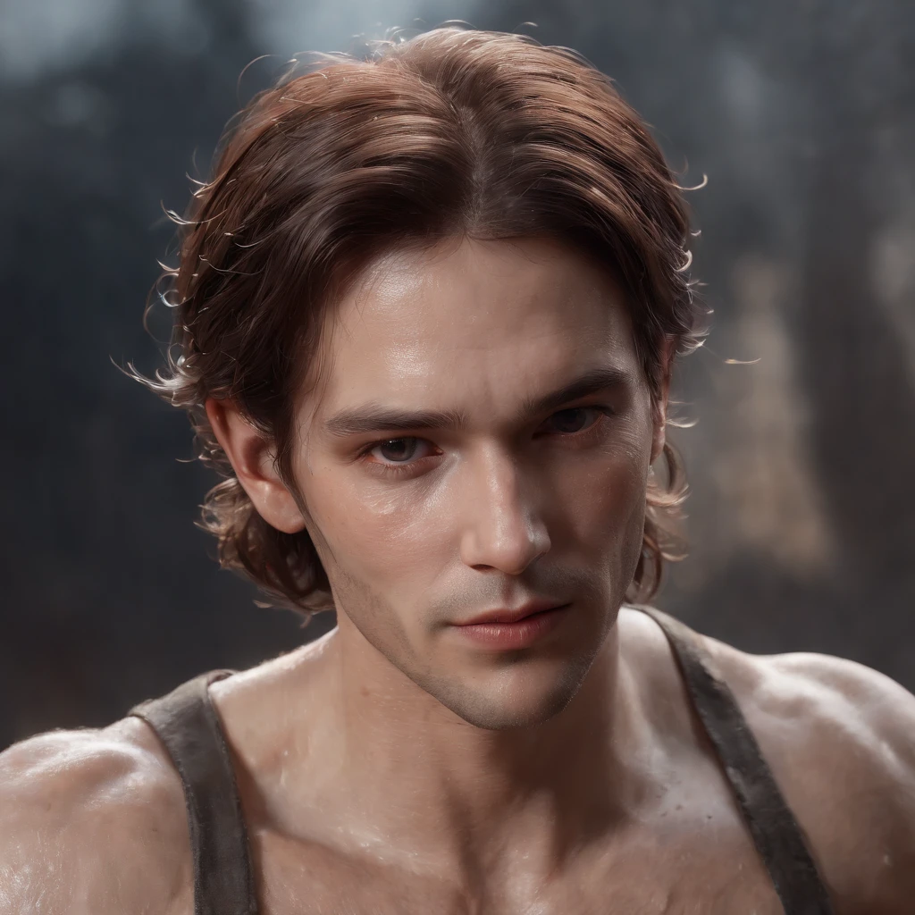 cheveux roux, (Rendu 3D professionnel:1.3) de (Realstic:1.3) The most beautiful art photo in the world,Soft features, brilliant male heroes, ((Epic hero fantasy rough muscular man wet hero look long hair short beard and fierce expression in dynamic pose, Emplacement fantastique, Majestic and crowded environment)), Rendering the 8K unit of the whole body, action SHOT, pores de la peau, Very dark lighting, ombrage lourd, detailded, face detailed, (vibratoire, Realistic Photography, Realstic, dramatique, Sombre, mise au point nette, 8k), (Old leather clothes damaged by the weather:1.4), ((((Utiliser des skins)))), (complexe:1.4), decadent, (highly detailed:1.4), digital painting, rendu par octane, Art stations, Concept-Art, lisse, mise au point nette, illustration, Germ of art, (loish:0.23), WLOP Ilya Kuvshinov, e Greg Rutkowski et Alphonse Mucha Gracias, (Illumination globale, Studiolight, Lightweight volumetric), fortes pluies, particules flottantes, fripon, Fantaisie, Notre, Corps inteiroesbien, ((Dark and ancient background of the city:1.3)),CGSesociedade,Art stations