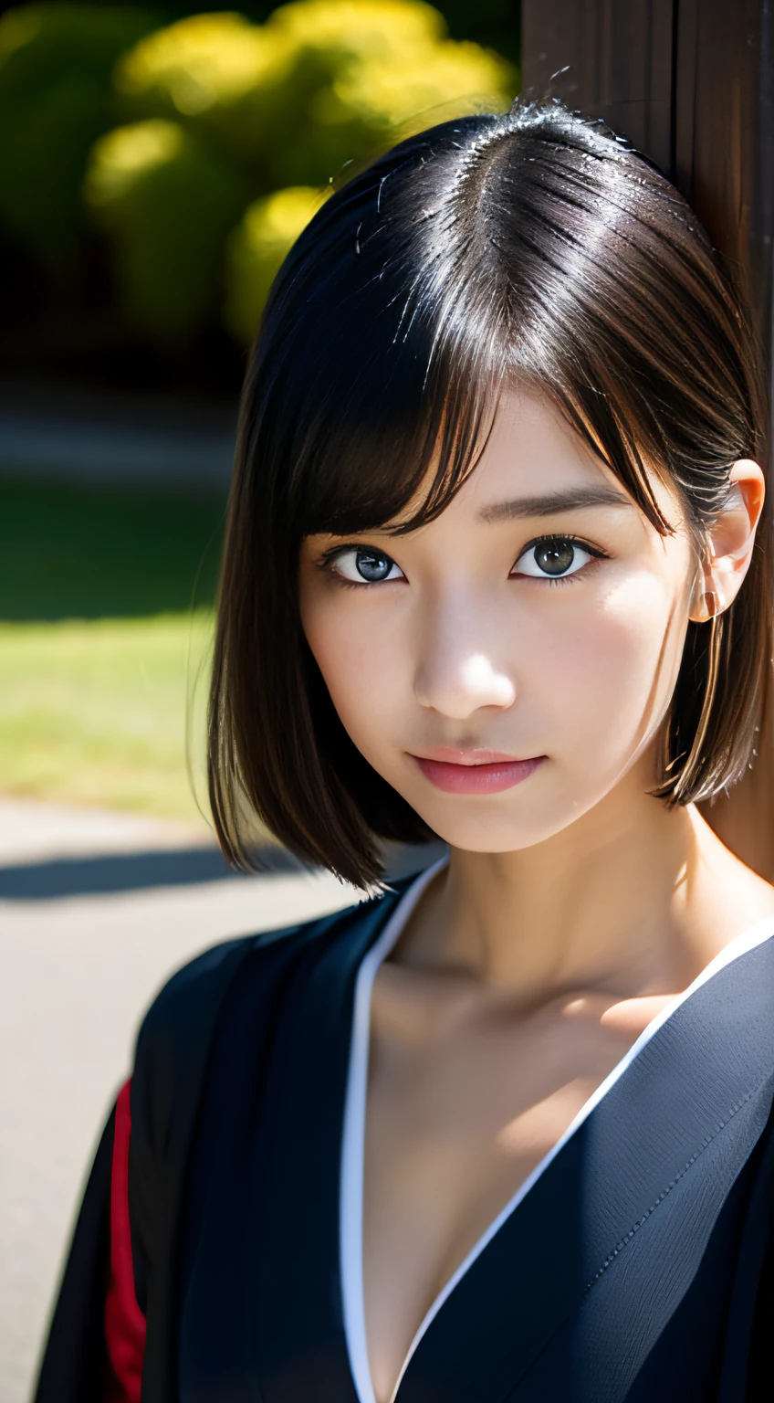 (((32k,high detal,high-detail、masterpiece,Attention to detail,full body Esbian,独奏))),Raw photo & realistic atmosphere,beautiful dark blue eyes,Detailed mouth,Glossy lips,Detailed eyebrows,Eyes drawn in detail with soft white skin that shines with every detail、Very beautiful eyes with azure eyes,Detailed lips、Very beautiful face,Very well-formed face、Lifelike face,shiny beautiful lips,Beautiful eyebrows,Infinite reality, Realistic Young Gravure Idol,Very cute high school girl, , Young Sensual Gravure Idol, Young Gravure Idol, extremely beautiful and cute17-year-old pointed samurai beautiful girl,with a flushed face,Incredibly beautiful and classy17 year old beautiful girl,natural soft light,(Black shiny hair,,bare-legged,Samurai kimono and black hakama,Beautiful kind eyes:1.5),(youthfulness,Heavy wear,Return to bare neck,Gentle smile,well-shaped breasts,,Immature body,japanese samurai,Japanese-style kimono based on red, black and navy blue,Japanese style medium shorthair,Hang your hair high and tie it into one,Beautiful posture,crouching down,no-makeup,woman samurai,woman swordsman,Influence of Shinsengumi,Looking into the distance,Japanese pattern haori,Japanese style hair ornament,cleavage of the breast,Wearing bowl rolls,No bra,Black Hakama,real face,No makeup:1.6)