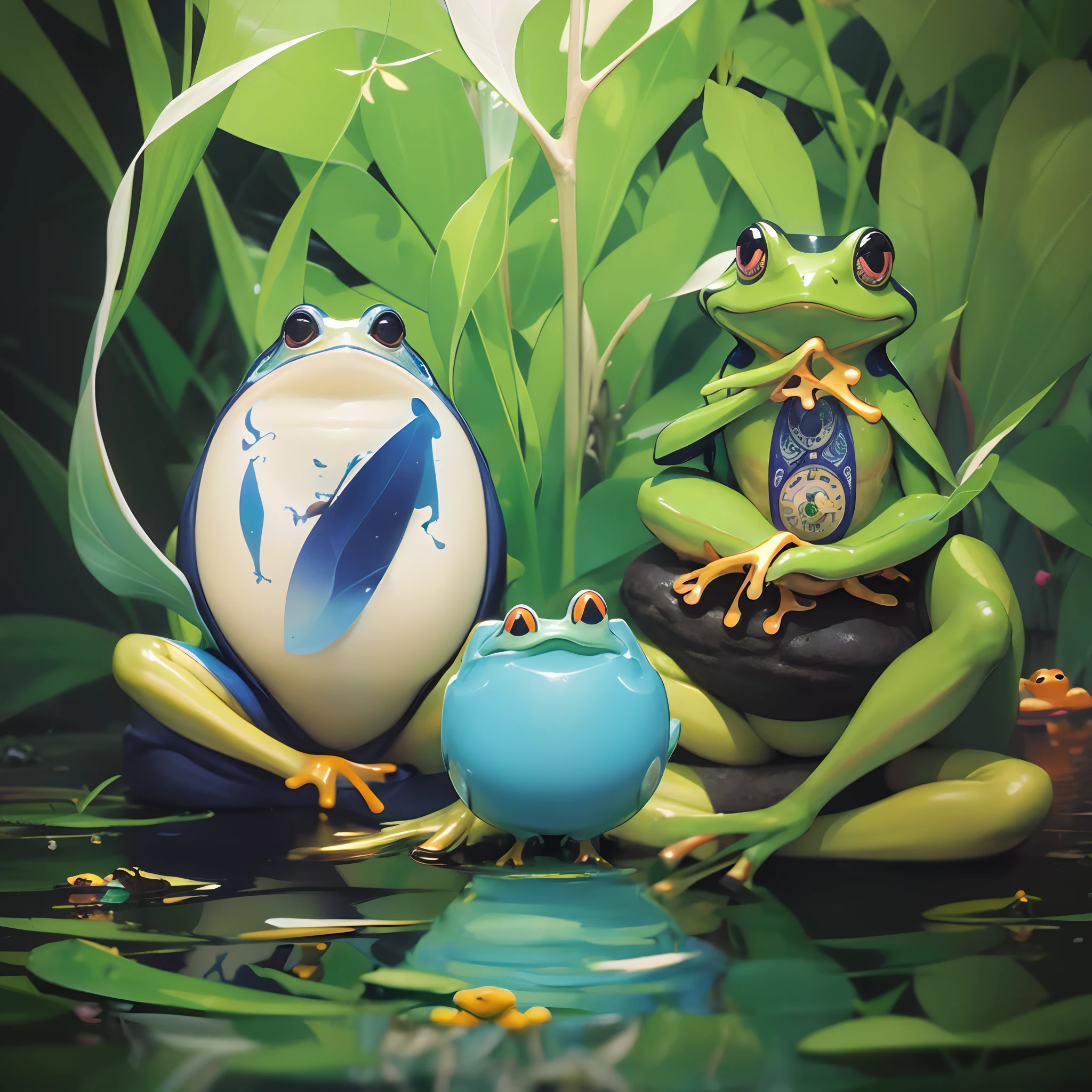 8k,hyper HD,photorealestic,personification,A meditating frog,frogs,Green frog,Meditate,Meditate --auto