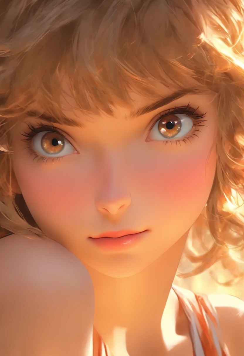 Top quality, Photorealistic, 8K, High definition, 1 girl, woman, (skin indentation), (Portrait: 0.6), Gorgeous, (White background: 1.82)), ((Large round chest, white sleeveless tshirt: 1.75)), Look directly at the viewer: 1.8, (1 Girl's Eyes, Medium length hair, Brown hair, Parted bangs : 1.65), Photorealistic, (Bokeh), (Mouth closed: 1.46), Gorgeous, PureErosFace_V1,