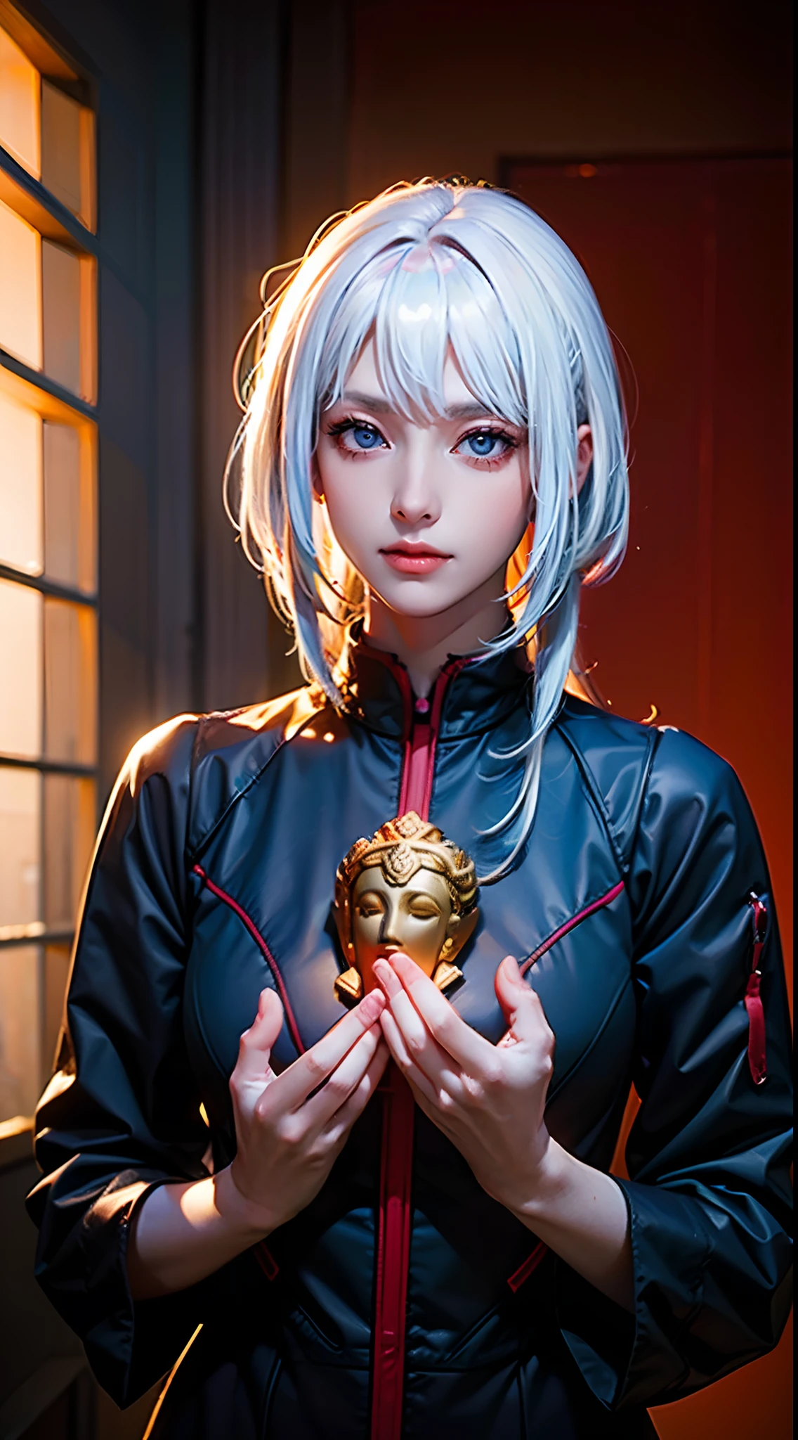 Cyberworld,lucy_Cyberpunk,Guanyin,((Masterpiece)),A high resolution, ((Best quality)),tmasterpiece,top-quality,best qualityer,((( looking at viewert, There is light in the eyes))),(((Light and shadow interlace,white skinned,laughingly,self-assured))),