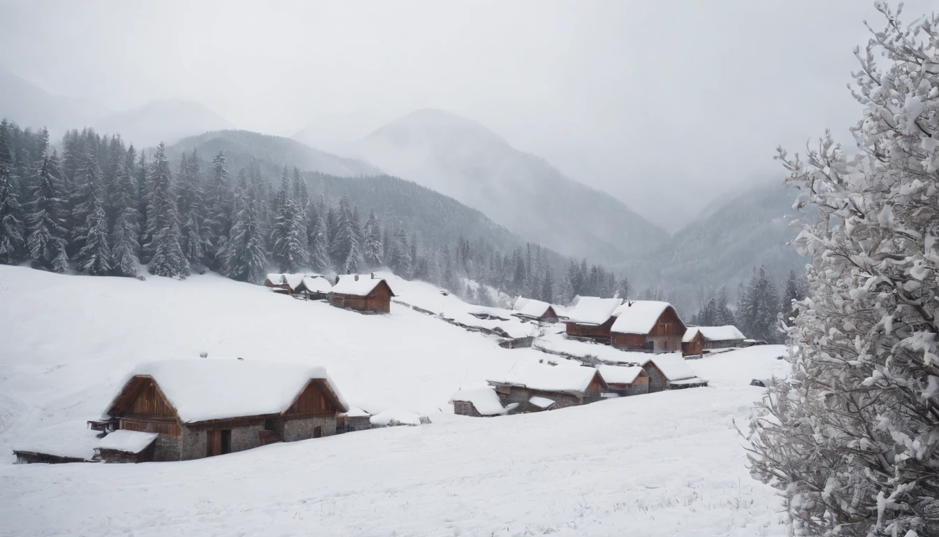 One day in winter,Small village in the mountains,Approaching spring,wanting