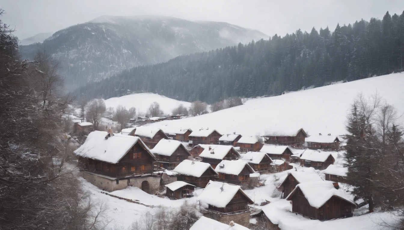 One day in winter,Small village in the mountains,Approaching spring,wanting