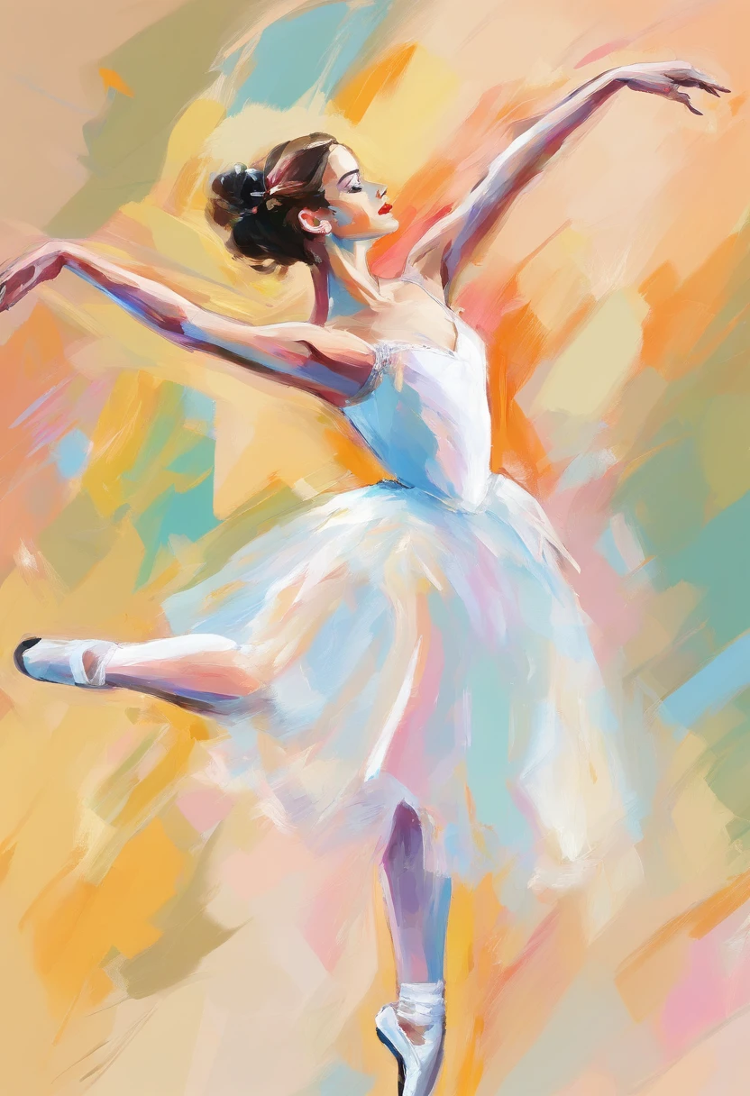 a impasto oil painting of female ballet dancer in white dress performing on stage, prima ballerina, ballet performance painting, ballet dancer, playbill of prima ballerina, ballet, emily rajtkowski, pointe pose, inspired by Elizabeth Polunin, adi meyers, pointe poses, pointed pose;pursed lips, arabesque, by Robert Medley, sophie, anna