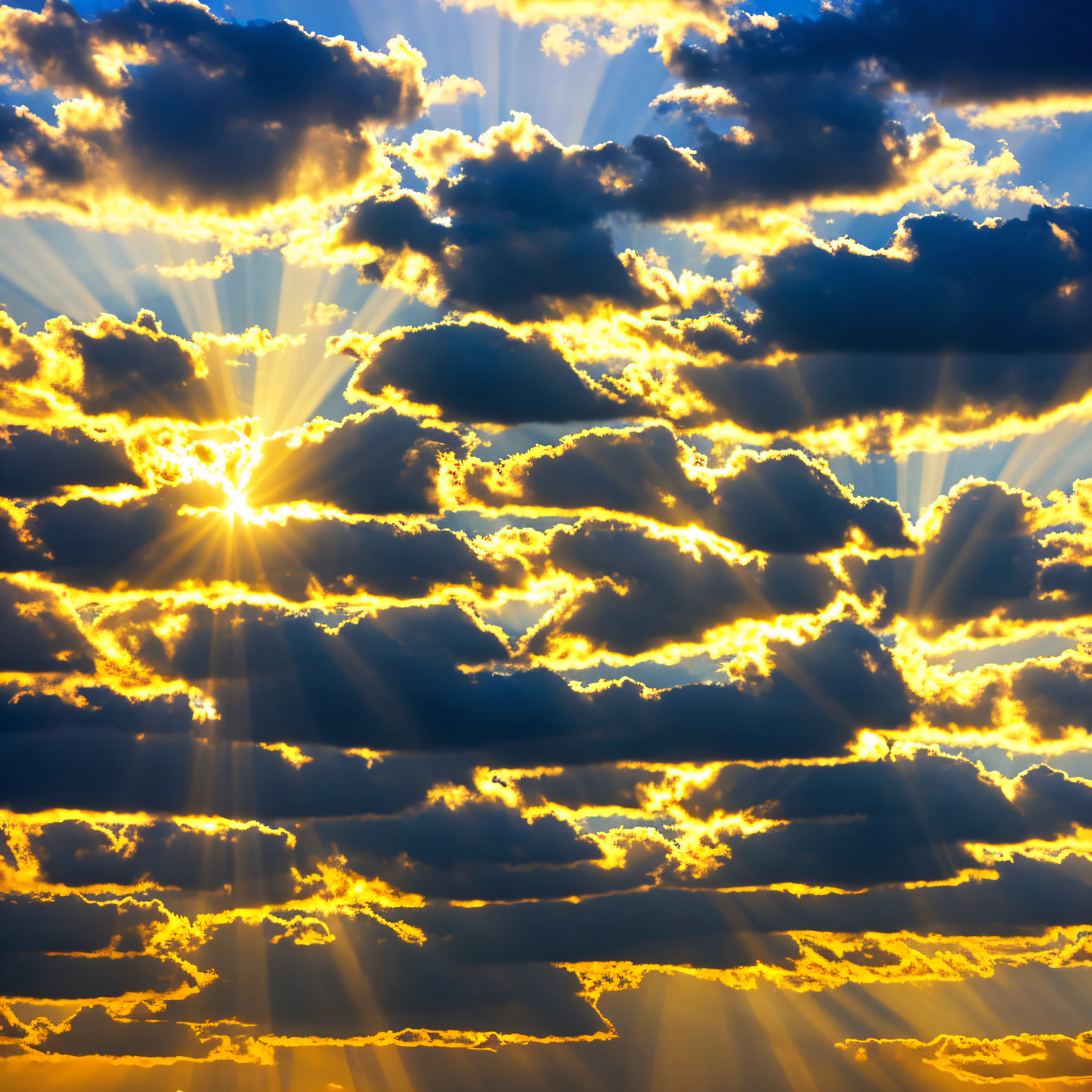 Crepuscular Rays: Radiant sunbeams piercing through clouds.