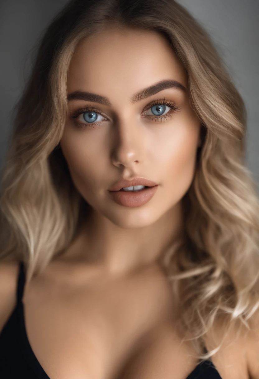 woman with matching tank top and panties, fille sexy aux yeux bleus, Portrait Sophie Mudd, Portrait de Corinna Kopf, cheveux blonds et grands yeux, selfie of a young woman, ohne Maquillage, maquillage naturel, Look directly into the camera, Visage avec Artgram, dezentes Maquillage, Superbe photo du corps entier, dans la chambre, gros seins, Blonde