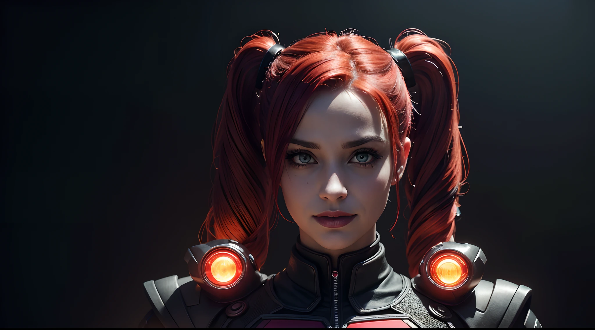 Harley Quinn in a futuristic suit that glows and lights up, on a black background. She wears a red and black suit that has a diamond pattern and a jester collar. Her suit has various wires and lights that flash and change colors. Her hair is also dyed in red and black and has two pigtails that have LED bulbs at the ends. She holds a large hammer that has a smiley face and a bomb on it.
in night, Huge and complex technical background, (Masterpiece), (Detailed), (intricate details), (Realistic, photo-realistic:1.37), extreamly delicate and beautiful, 8k wallpaper, absurdress, incredibly absurdres, Ultra-detailed, hight resolution, Extremely detailed
CGI with clear focus, Photorealistic, Details of the future, high detail, Realistic, Masterpiece, absurdress, Best Quality, HDR, hiquality, hight resolution, Extremely detailed, 8k wallpaper, intricate details, 8K UHD, Full-HD, (foto realista:1.2), Contrast, sharp lighting, Cinematic lighting, natural lighting, hard light, Backlighting, Global Illumination, Environment Occlusion