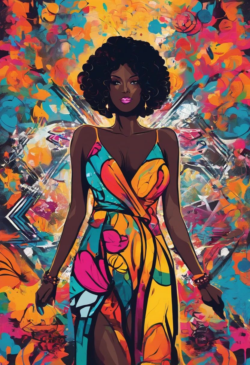 mulher negra, elegante, vivid colors,sereno,lua cheia brilhante ao lado direito, Magic, elegante, Borboletas,lua cheia, flores florescendo, em movimento, Dramatic, corpo inteiro, organic composition