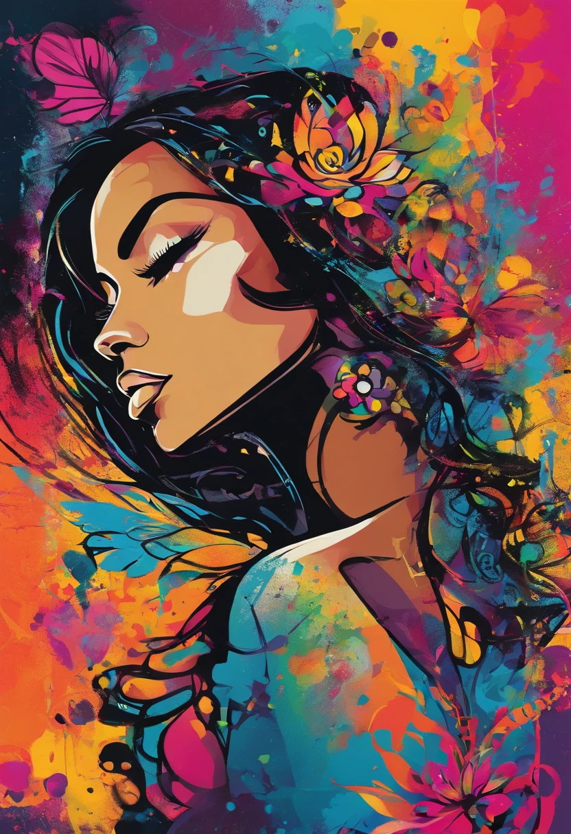 mulher negra, elegante, vivid colors,sereno,lua cheia brilhante ao lado direito, Magic, elegante, Borboletas,lua cheia, flores florescendo, em movimento, Dramatic, corpo inteiro, organic composition