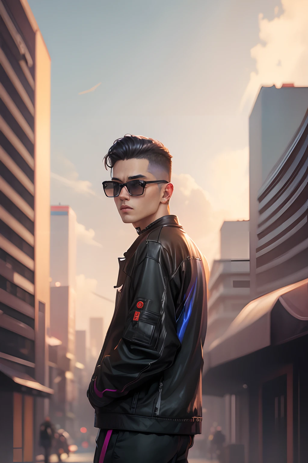 Change beground cyberpunk handsome boy realistic face