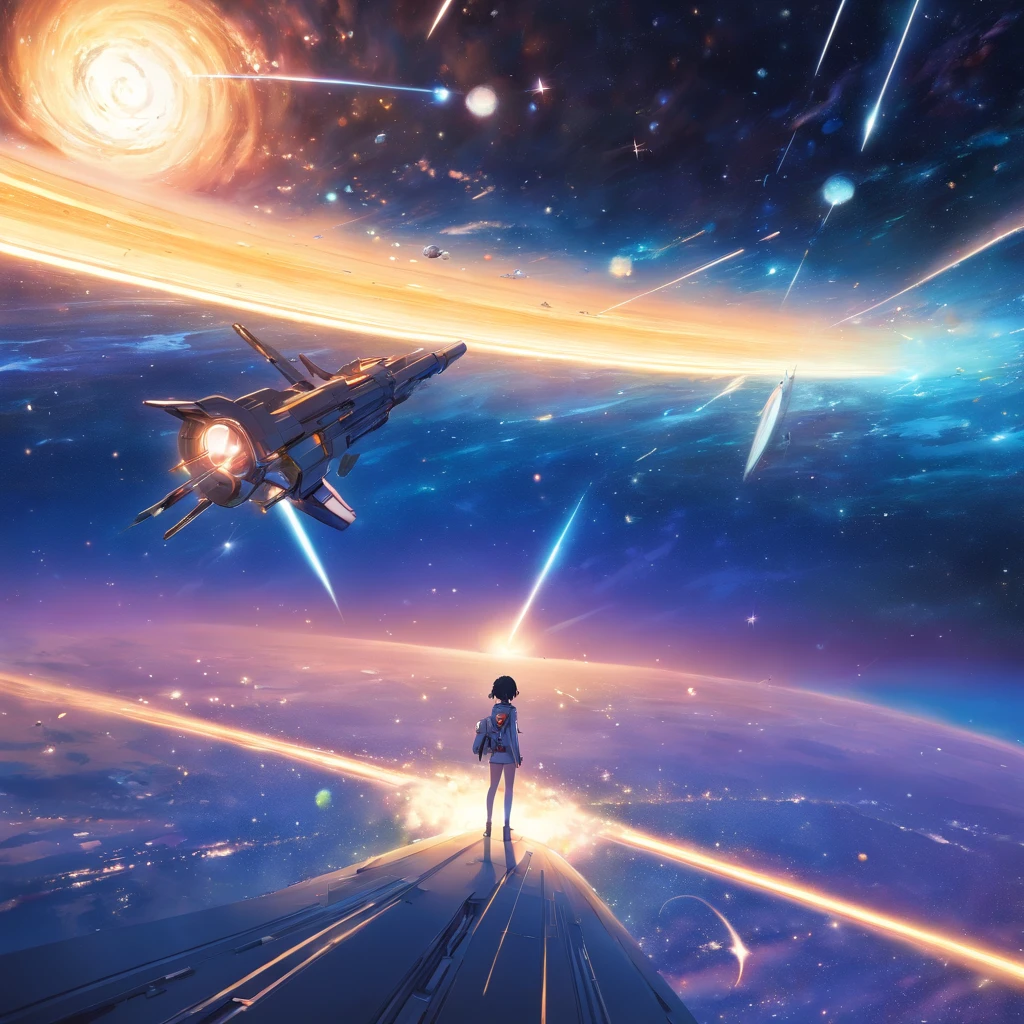 Universe, galaxy, deep space, interstellar spaceship (small), starlight, grand, deep, future technology, war, realism