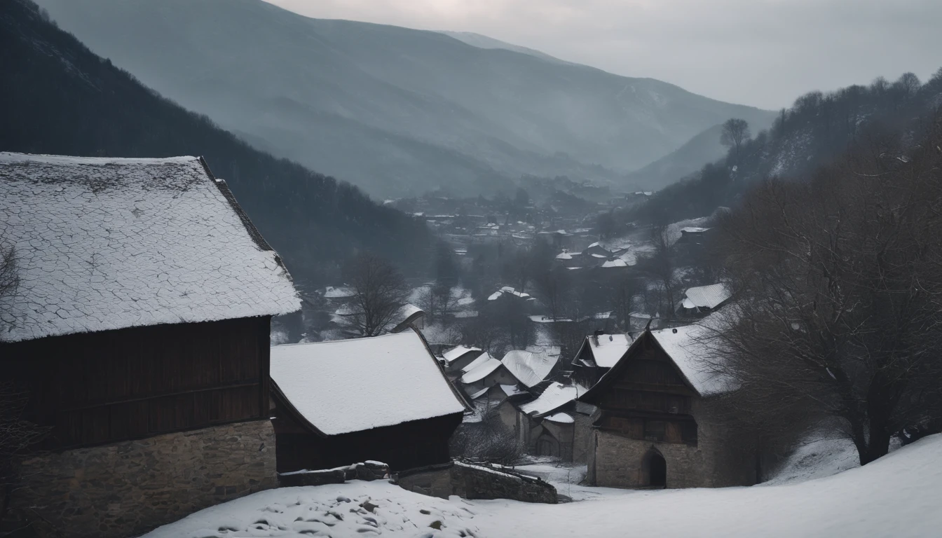 1 day in winter,A small village in the mountains,Spring is approaching,wanting、You can see a medieval castle in the distance