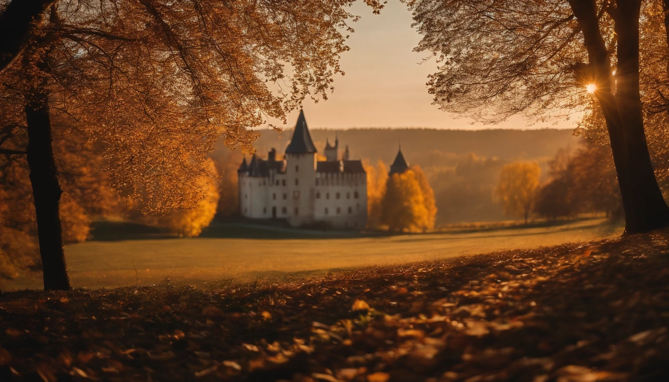 Pleasant sunshine in autumn,Happiness,Inner peace,wanting、Winter is coming soon((You can see a small old castle in the distance.))