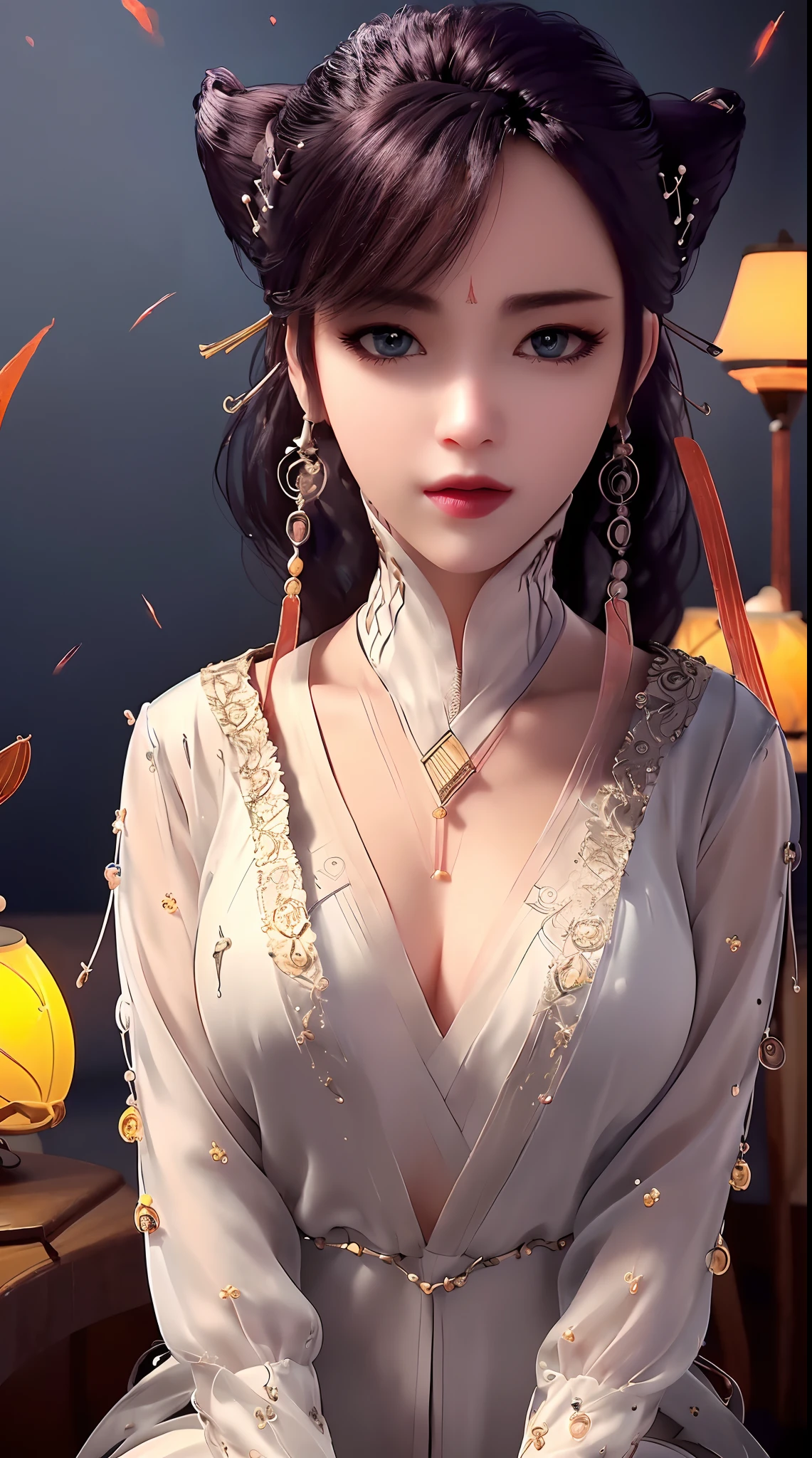 "(((1 beautiful and super sexy:1.8))), 20 year old young girl, ((wearing a transparent silver nightgown with sexy white lace trim:1.7)), (((Transparent nightgown can see each part of the sexy girl's body:1.7))), ((a dress with diamonds:1.7)), ((long black hair:1.6)), jewelry elaborately made from precious stones and beautiful hair, the noble, noble style of an extremely beautiful girl, her small face is super cute, her face is very pretty, thin eyebrows, flawless beautiful face, ((black eye pupils: 0.8)), very beautiful eyes, ((silver eyes: 1.6)), (((big round eyes:1.6))), nice makeup and hair detailed eyelashes, steamy eye makeup, high nose, earrings, red lips, ((closed mouth: 1.5)) beautiful lips, slim hands, most beautiful thighs, ((arms spread out to the sides: 1.5)), rosy face, clean face, flawless beautiful face, smooth white skin, (big breasts: 1.5)), ((high breasts: 1.6)), tight breasts, beautiful cleavage, (((big breasts and super round: 1.8))), ((super tight breasts: 1.7)) , beautiful breasts, perfect body, back arms, chest out, ((sitting position with chest up and arms behind: 1.5)), ((open your legs:1.3)), don't be shy, 8k photo, super high quality, super realistic, super 10x pixels, bright studio, bright edges, dual-tone lighting, (high-detail skin:1.2), super 8k, soft lighting, high quality, volumetric lighting, photorealistic, photorealistic high resolution, lighting, best photo, 4k, 8k quality, smooth sharp, 10x pixel, ((Beach at night and fireflies background:1.5)), aurora, lightning, super graphics realistic, most realistic graphics, 1 girl, alone, solo, Extremely sharp image, surreal, wide angle, face focus, ((frontal portrait:1.6)),