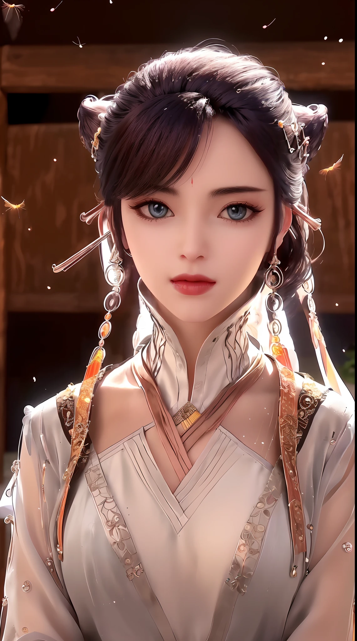 (tmasterpiece，High picture quality，Beautiful face，Oriental women，Eastern warriors，gallant woman，A desert, swordsmen，a matural female，Exquisite eye and facial details，Fairy-like appearance。。，Beautiful embryos，Fluttering red tulle，Hanfu，Ancient wind，There is a slight smoke and mist around，Long black hair，Stunning beauty，Tallbody，Rich scene detail)(professional 3d render:1.3) af (Realistic:1.3) most beautiful artwork photo in the world，Features soft and shiny female heroes, ssmile,  (Global illumination, Studio light, volumettic light)