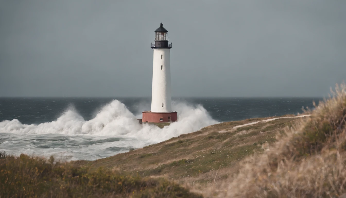 ((You can see the lighthouse on the cape in small)),Expansive ocean,horizon