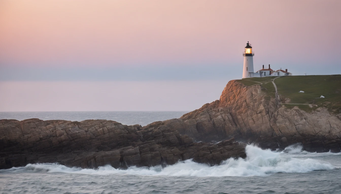 ((You can see the lighthouse on the cape in small)),Expansive ocean,horizon