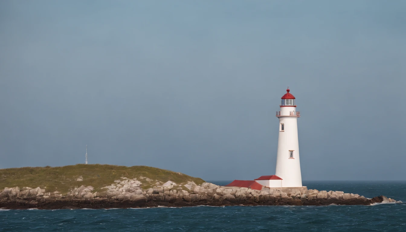 ((You can see the lighthouse on the cape in small)),Expansive ocean,horizon