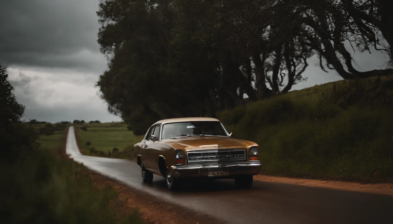 coche circulando por un camino rural aislado, la tormenta arreciaba y la visibilidad era muy mala.