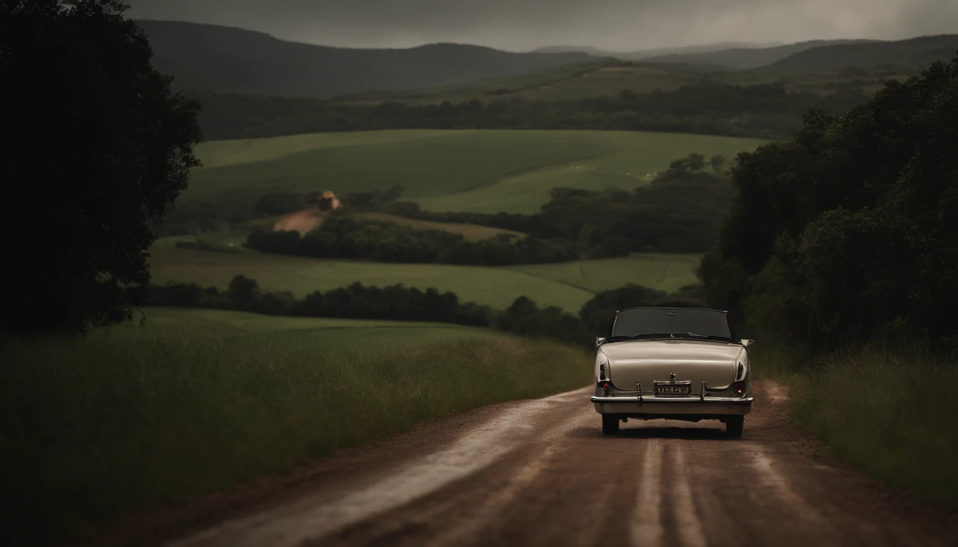 coche circulando por un camino rural aislado, la tormenta arreciaba y la visibilidad era muy mala.