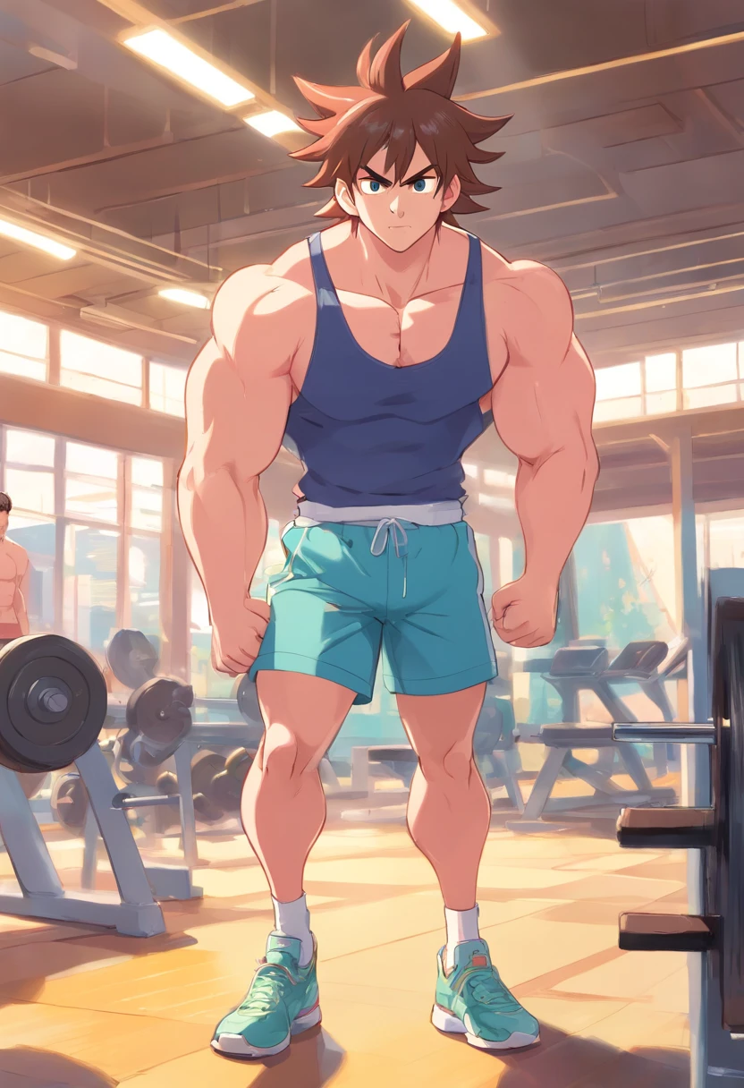 "a detailed illustration of patrick star in gym clothes training intensely in a bodybuilding gym, estily cartoon , no characteristic style of art by Eiichiro Oda, corpo completo, obra de arte"