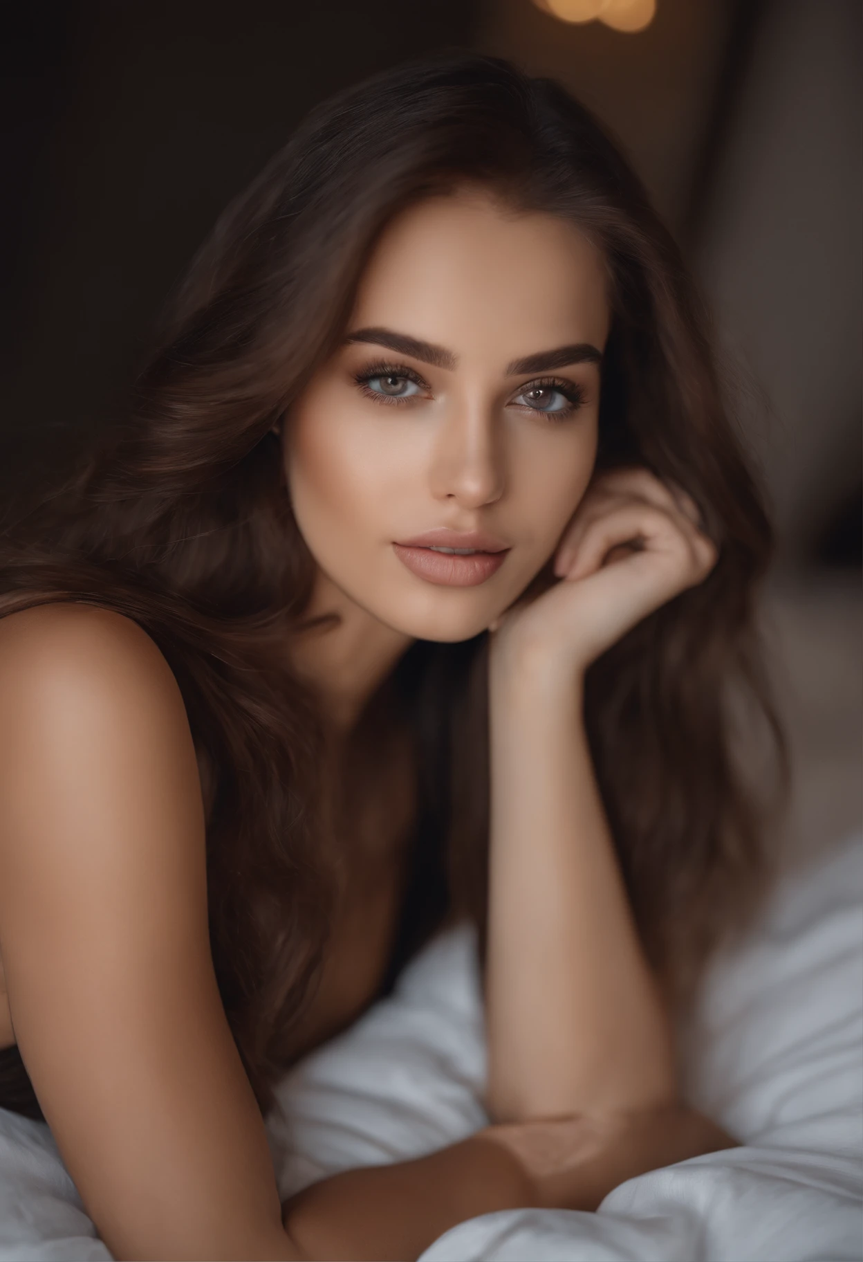 mulher arafed com um colar, seios grandes, sitting on a kitchen counter, cozinha moderna, Bancada branca, com olhos verdes, Retrato Sophie Mudd, cabelos castanhos e olhos grandes, selfie de uma jovem mulher, Olhos do quarto, Violeta Myers, sem maquiagem, maquiagem natural, Looking directly at the camera, Rosto com ArtGram, maquiagem sutil, Impressionante tiro de corpo inteiro, olhos verdes penetrantes, beautiful angle, pose atraente, menina bonise sexy, imagem de corpo inteiro, corpo inteiro, Tiro de corpo inteiro, Deusa morena, High detail, Pose satisfeita, usando apenas um bucket hat azul, mediuml breasts, (Rosto bonito e detalhado, belos olhos detalhados), (nu), brilhar, suar, (raio de sol, sunlight), (NSFW:1.5)