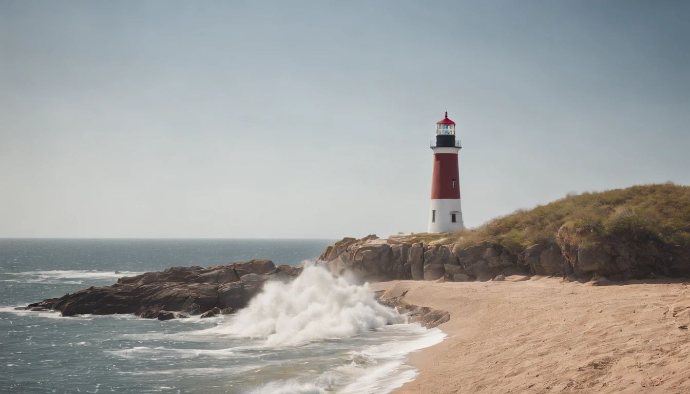 ((The lighthouse on the cape looks small)),Expansive ocean,Horizon,Inhale summer
