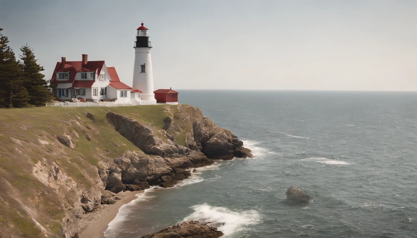 ((The lighthouse on the cape looks small)),Expansive ocean,Horizon,Inhale summer