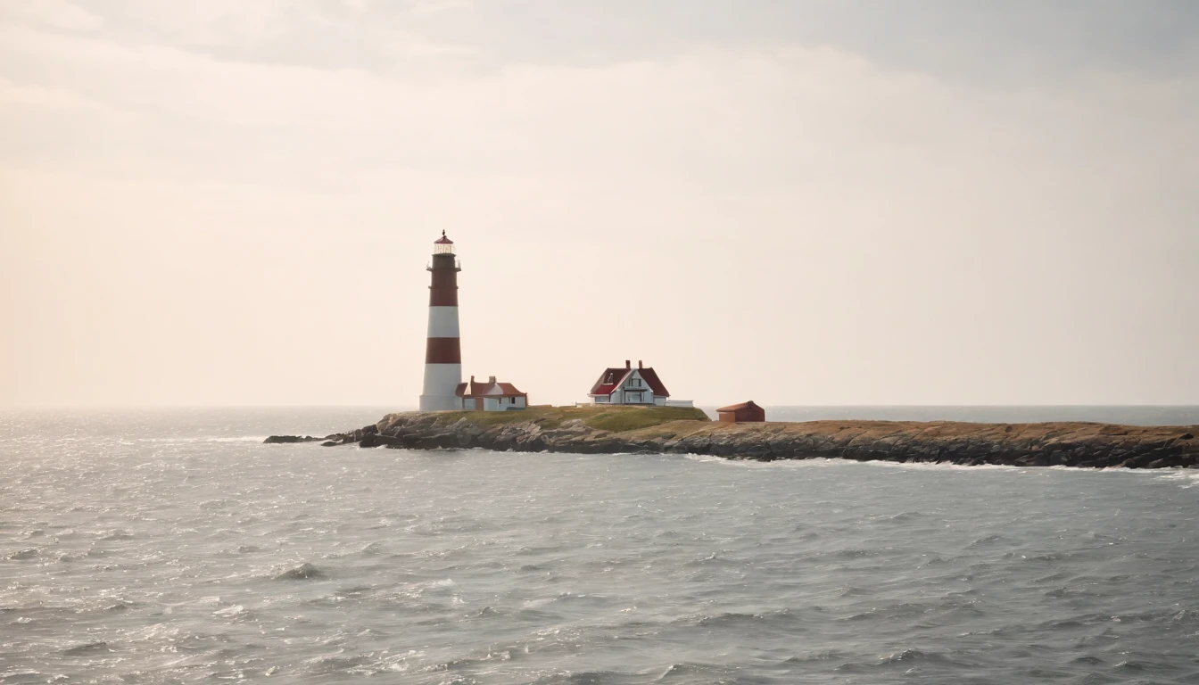 ((The lighthouse on the cape looks small)),Expansive ocean,Horizon,Inhale summer