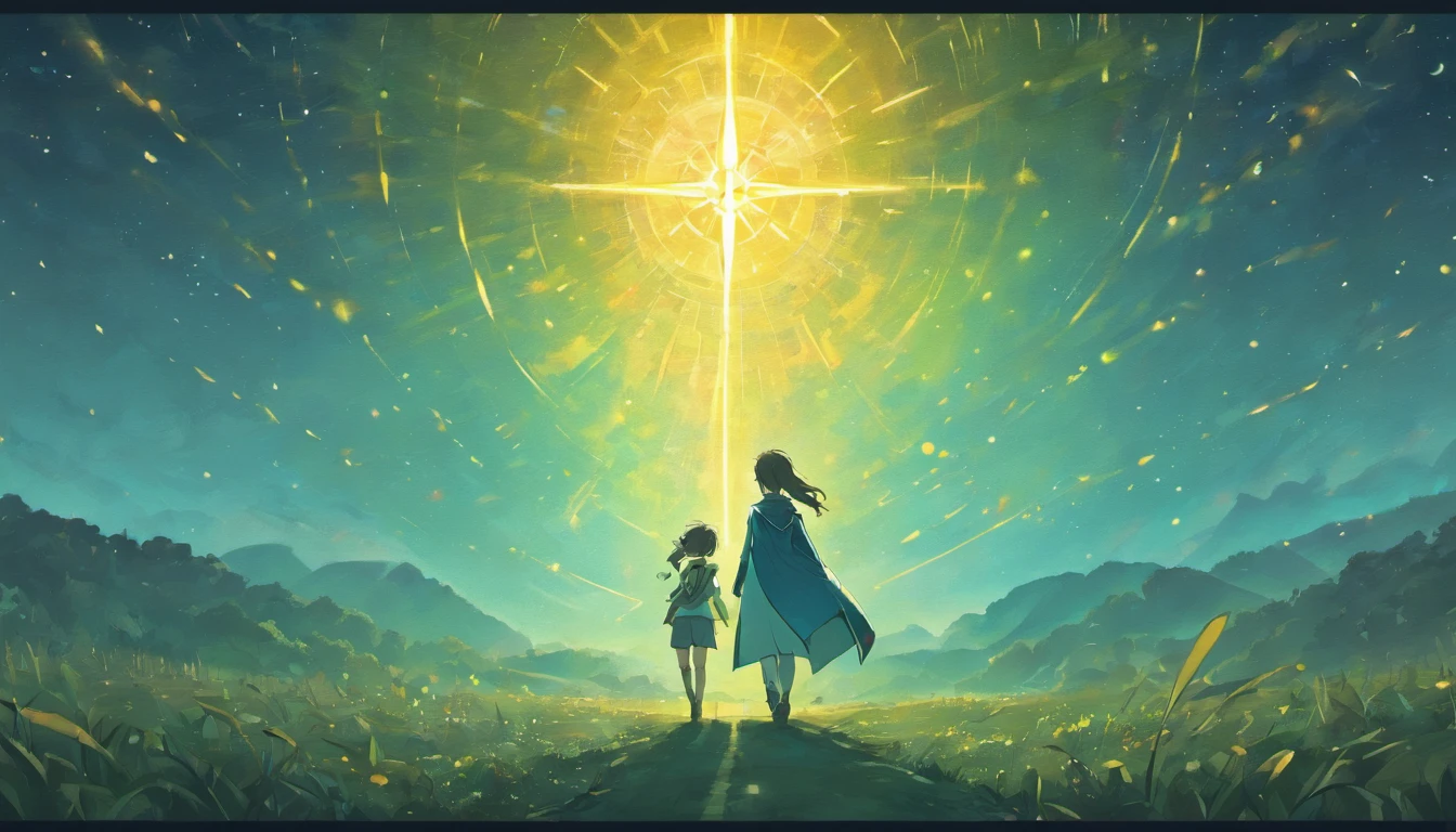 starrysky,destiny,samsara,perplexed,hearken,Heart,illuminations,front walking,Brighter,wanting,Not alone,soul,prop up,arrival,Dawn I recommend incorporating some key visual elements into the poster: -starry sky, Represents destiny and the universe - a compass or an arrow, Symbolizes guidance and direction - figures meditating or listening, Convey introspection – light generated through fog, Hope and clear hints - winding paths or trails leading to the bright horizon, For the journey and purpose - silhouettes of people supporting each other, For connection and unity - the sun rises, For a new beginning and dawn these visual elements with a color palette(Like night blue)The combination of, gold and purple, Can help convey information in a poetic and inspiring way. Kindly, If you have any other ideas or directions for the poster,Please let me know. I'm excited to help bring these ideas to life!