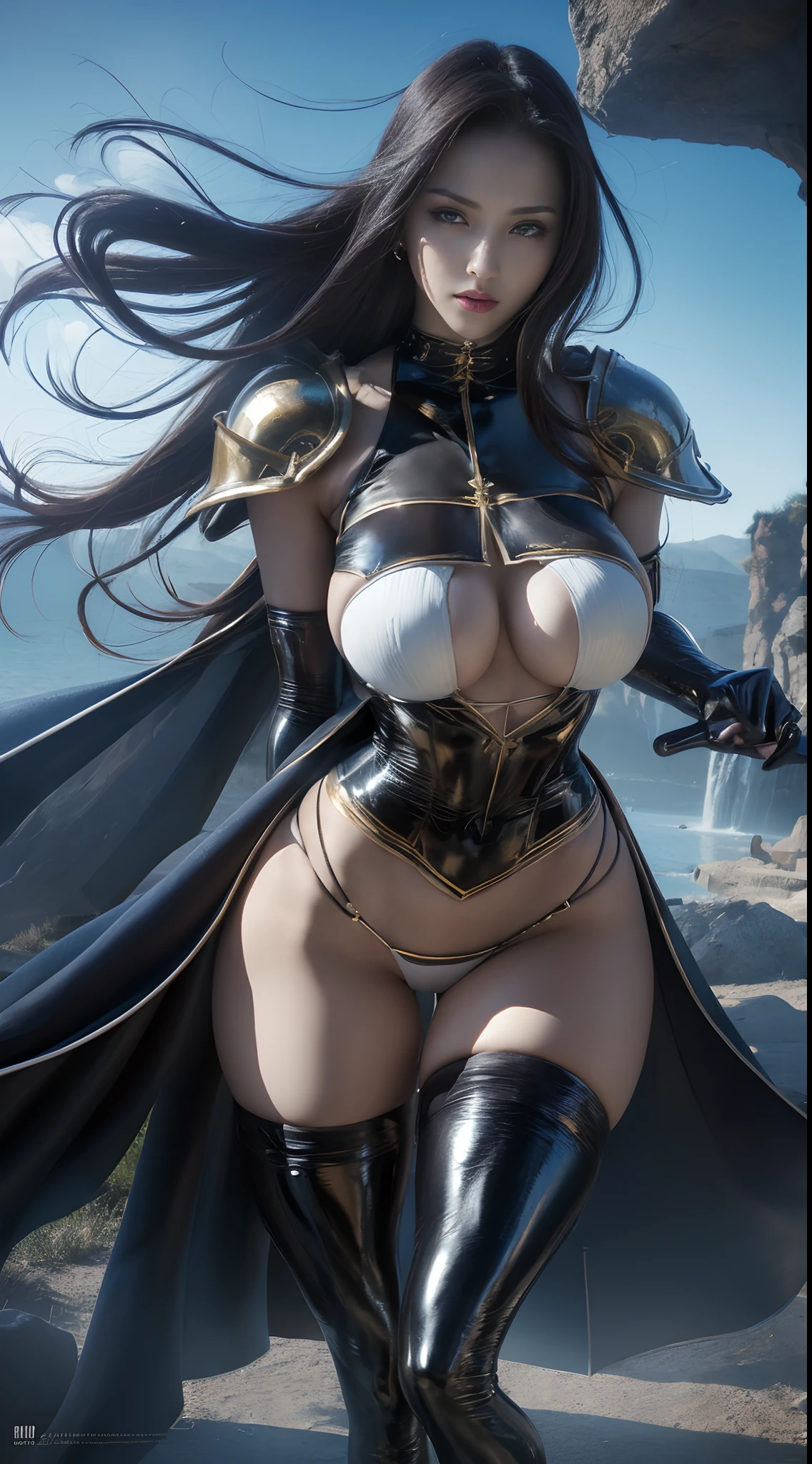 ((Best Quality, 8K, Masterpiece: 1.3)), 1girl, shiny skin, sharp, Perfect Body Beauty, realistic shaded perfect body, ("fantasy,bosysuit,transparent " :1.2), , ("fantasy, black, armor gloves":1.2), ("fantasy, armor leggins"1.2), ("fantasy, robe"1.1), big_breasts, fantasy back ground, (dynamic pose:1.1), no bra, wind, inferno