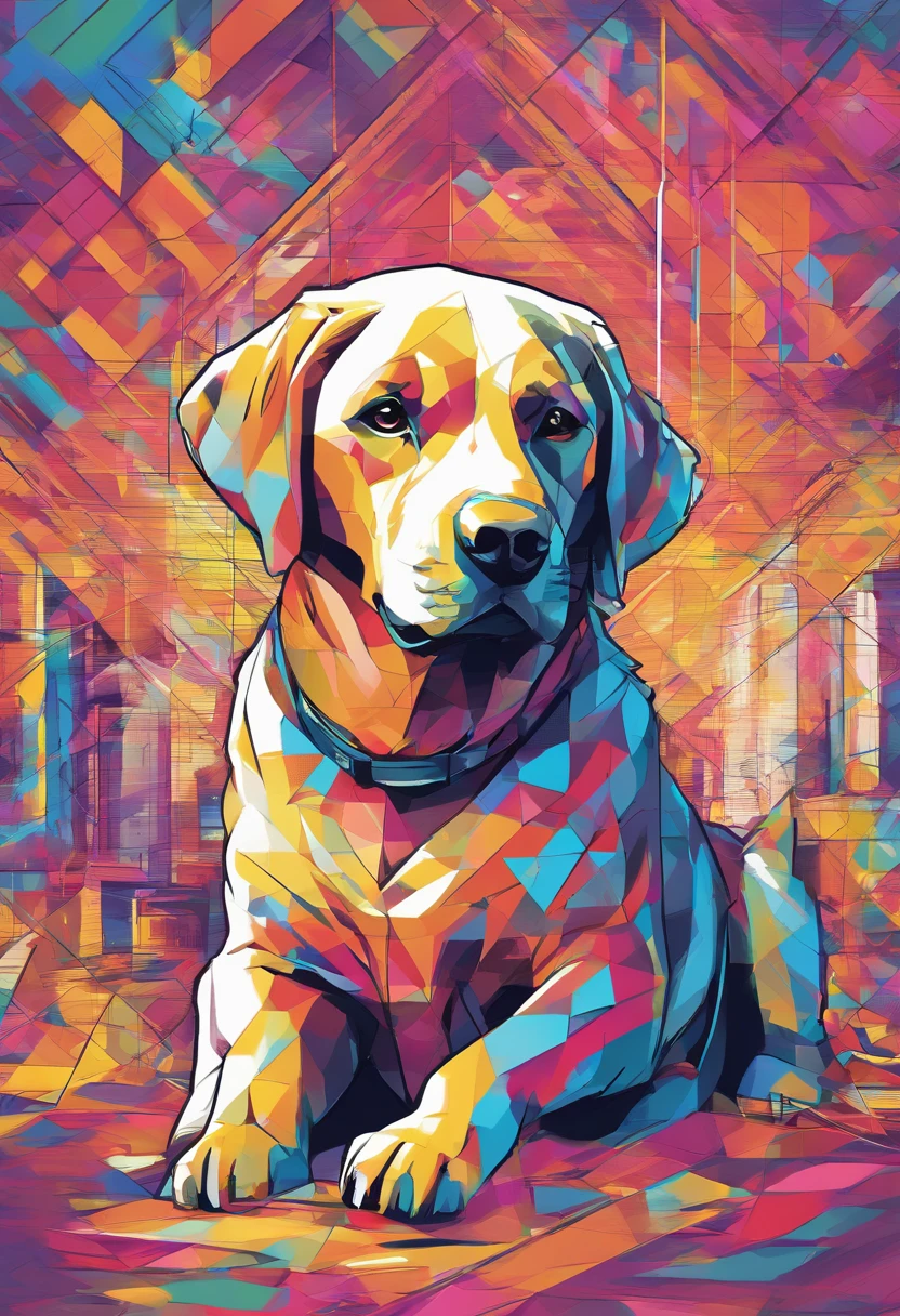 (cachorro labrador ),(melhor pose),(best angle), (better expression), Eduardo Kobra acolchoamento ,multidimensional geometric wall PORTRAIT, arte, Chibi,Yang08k, lindo, Colouring,